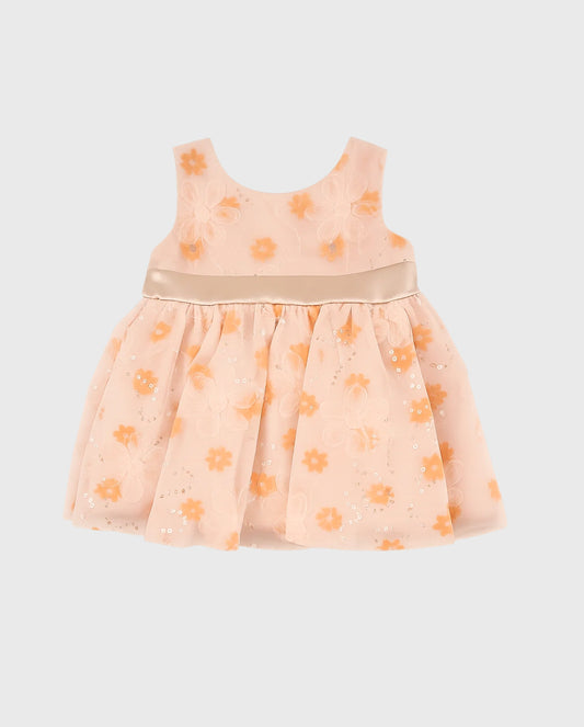 Vestido Detalles Tul Flores Rosa