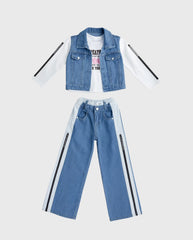 Conjunto 3 Piezas Pantalón Chaqueta Combinado Blanco