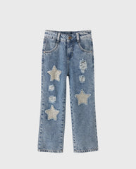 Pantalón Denim Estrellas Desgaste