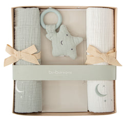 Set de muselinas y sonajero estrella menta Bimbidreams para bebé