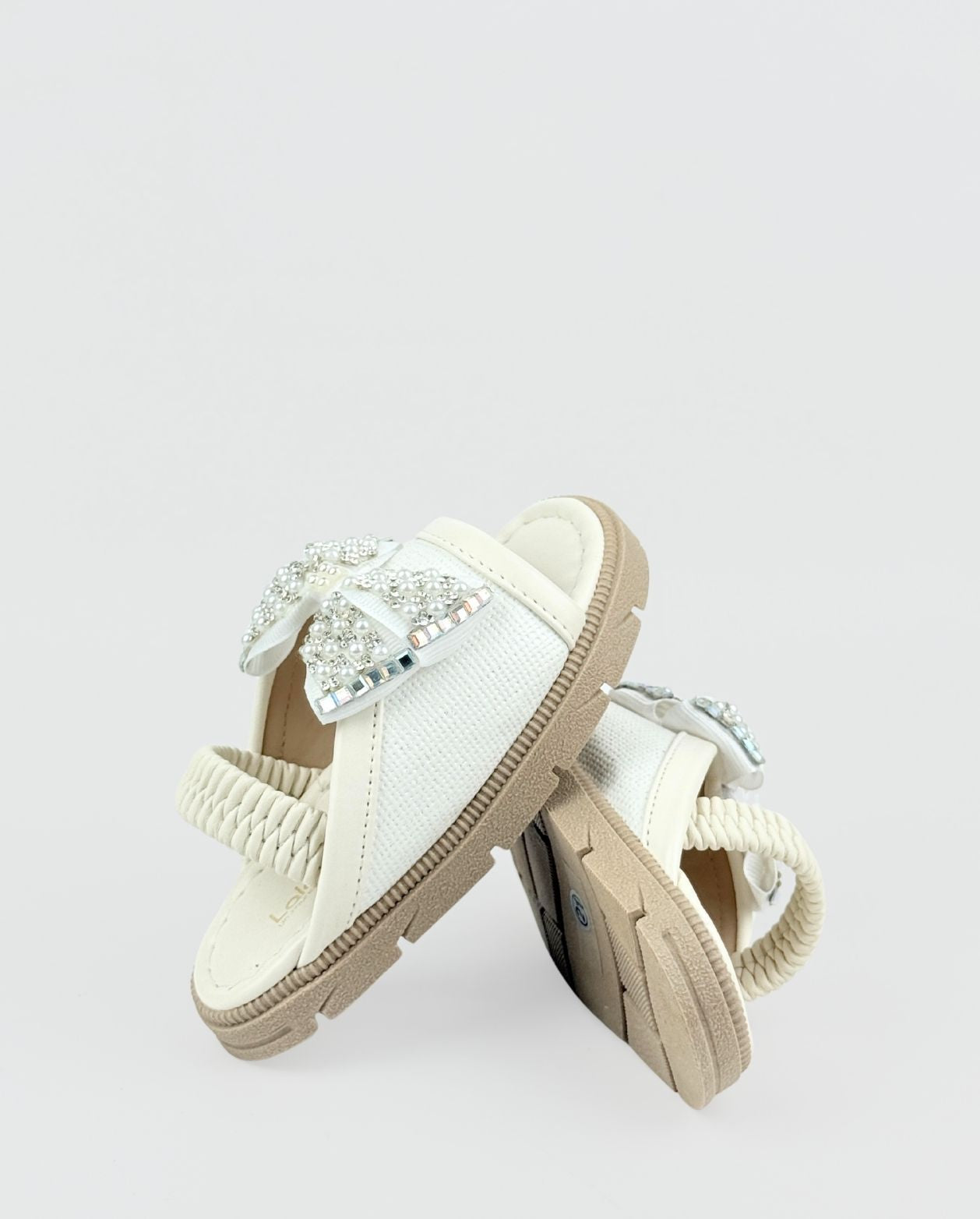 Sandalias Blancas Para Niña Con Moño De Puntos Niños