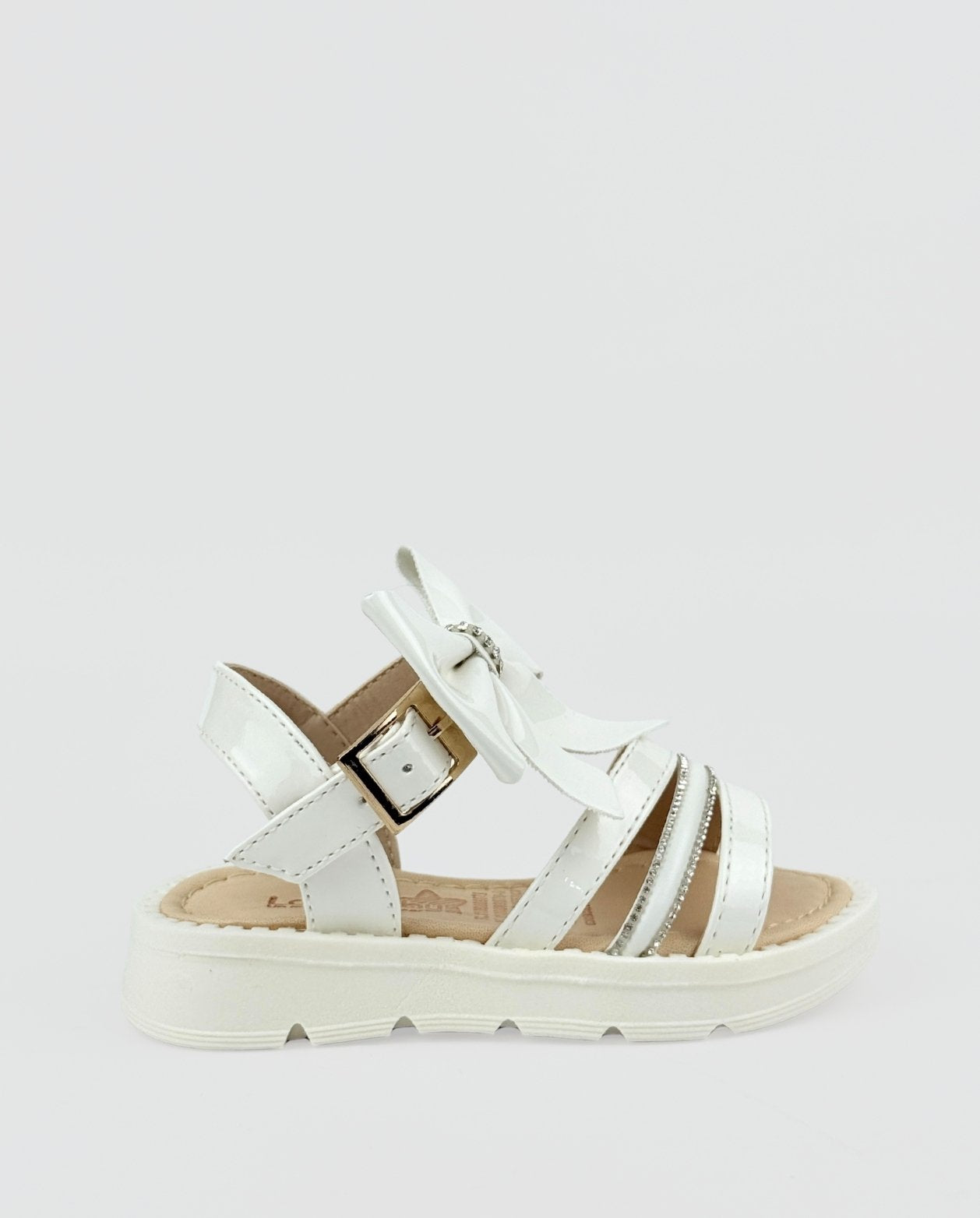 Sandalias Blancas Para Niña Con Moño y Detalle Brillante Plateado 