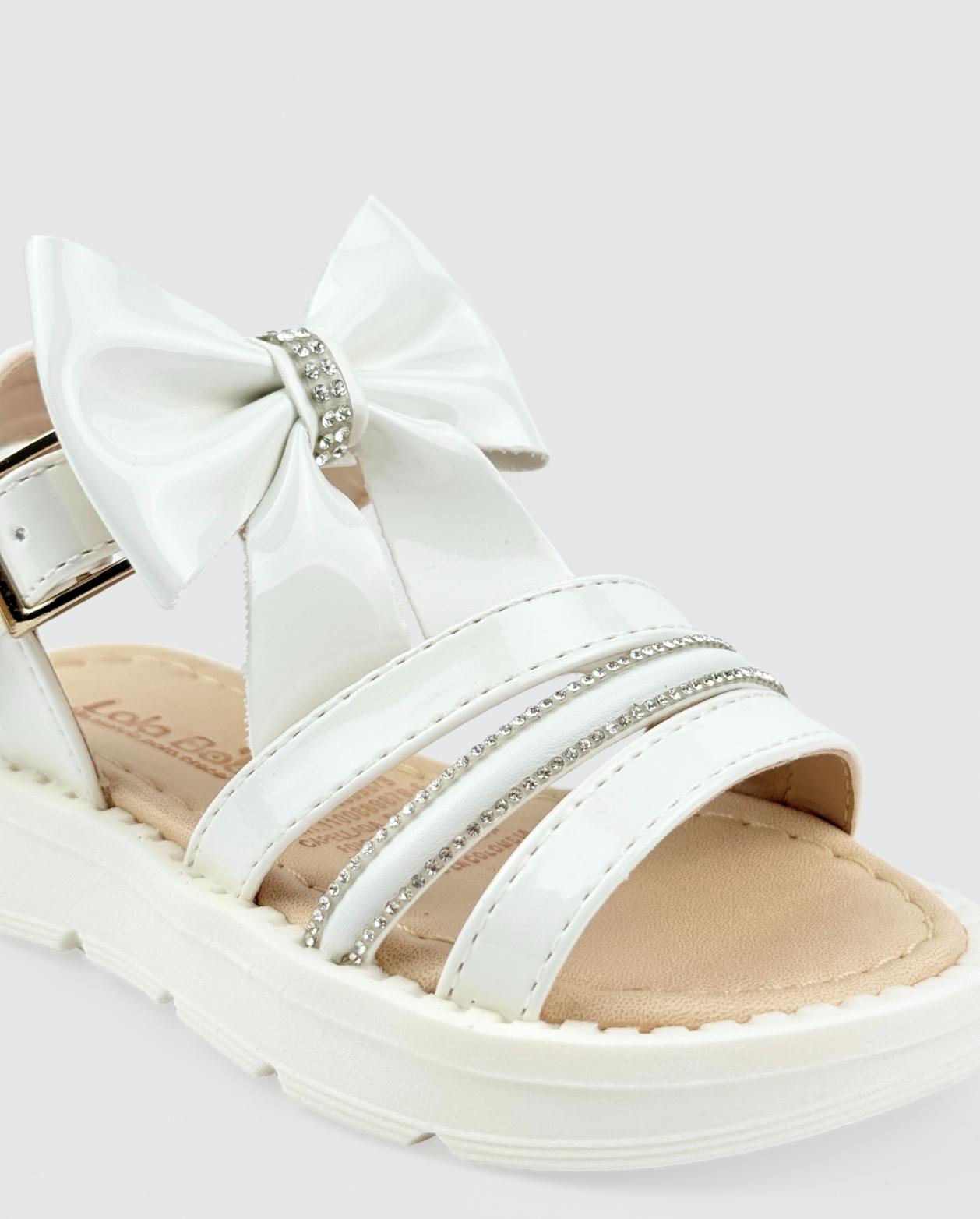 Sandalias Blancas Para Niña Con Moño y Detalle Brillante Fashion 