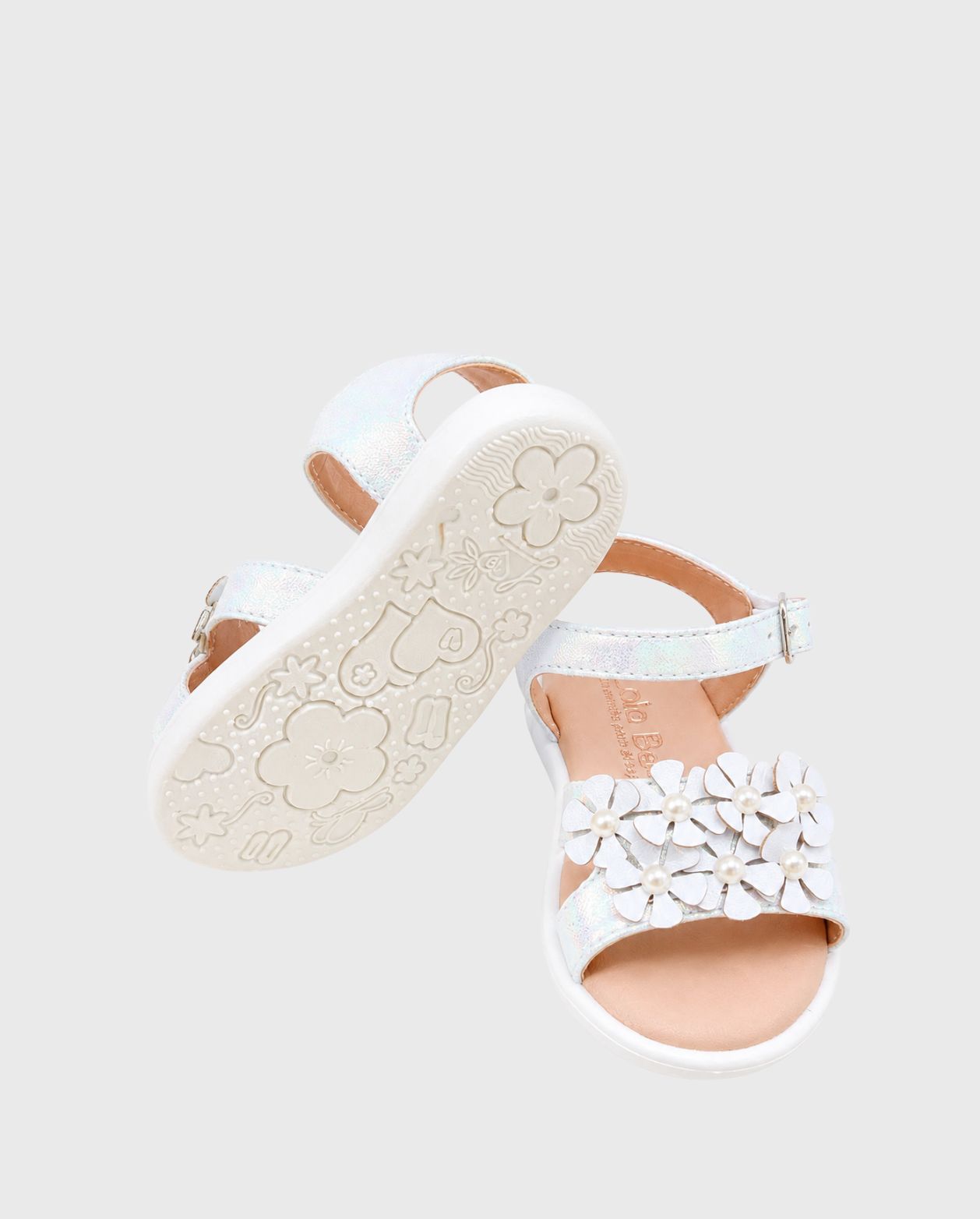 Sandalias Flores y Perlas Blanco suela