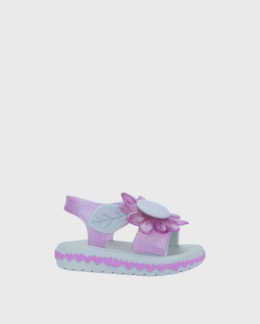Sandalias Velcro Flor Lila Glitter