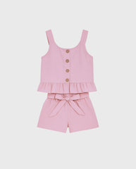 Conjunto Blusa Botones Short Rosa