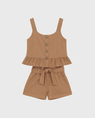 Conjunto Blusa Botones Short Café