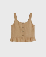 Conjunto Blusa Botones Short Café Niña