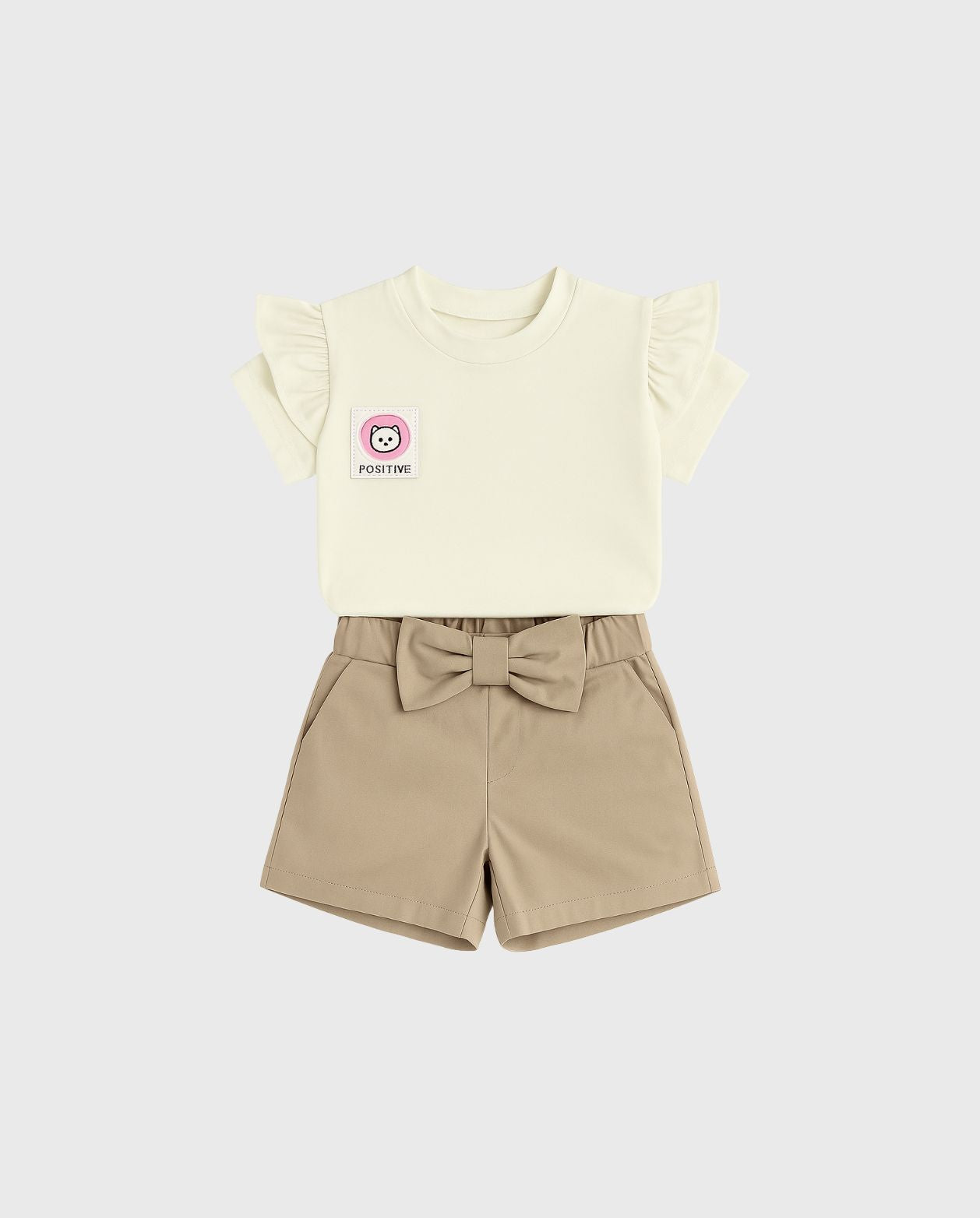 Conjunto Short Moño Café Blusa Blanca