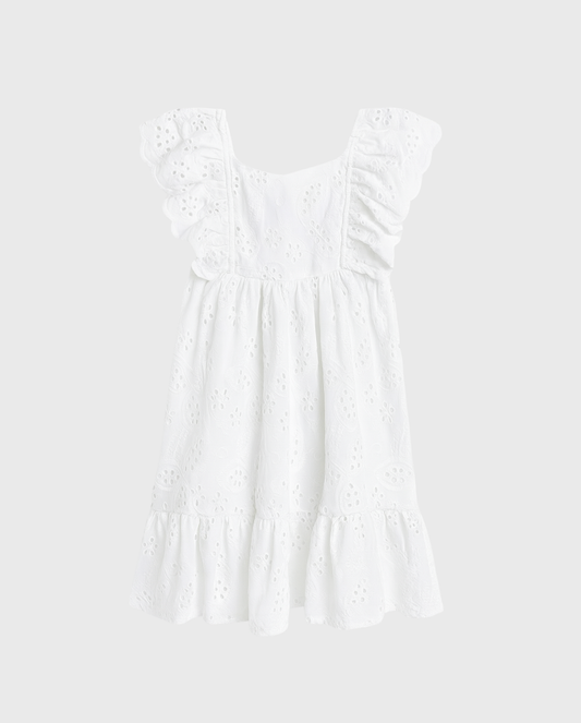 Vestido Ojalillo Manga Bolero Blanco