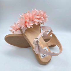 Sandalias Para Niña Flores Brillo Rosa suela grande 