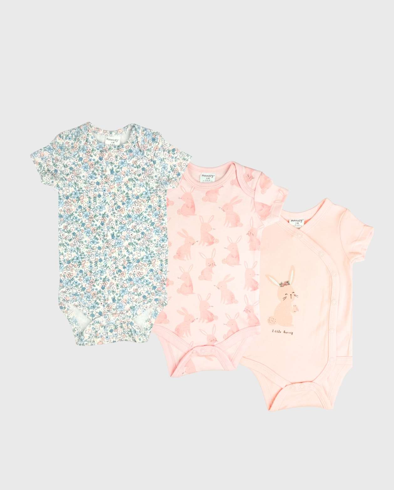 Set 3 Bodys Estampado Conejos Rosa