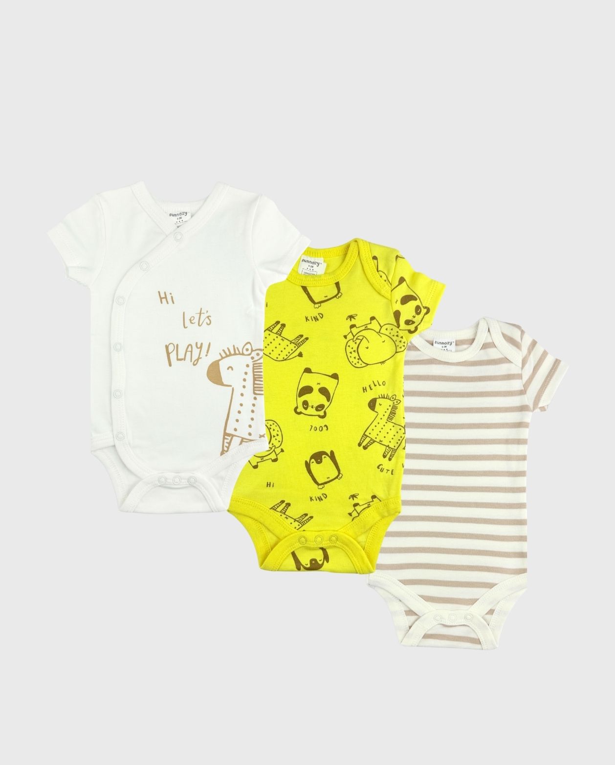 Set 3 Bodys Estampado Jirafa Amarillo