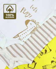 Set 3 Bodys Estampado Jirafa Amarillo Algodón 