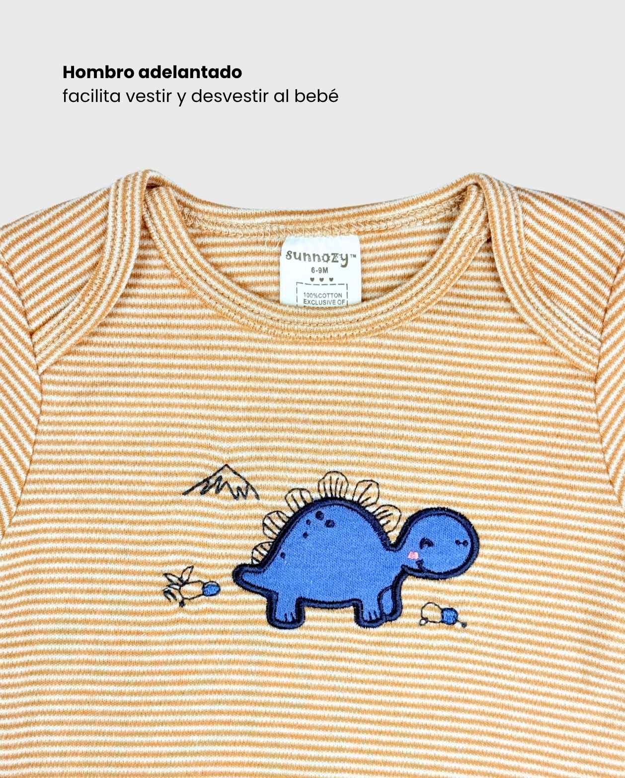 Set 3 Bodys Estampado Rayas Con Dinosaurios Niños