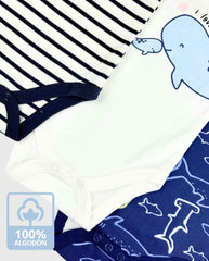 Set 3 Bodys Estampado Tiburón Azul Travesuras