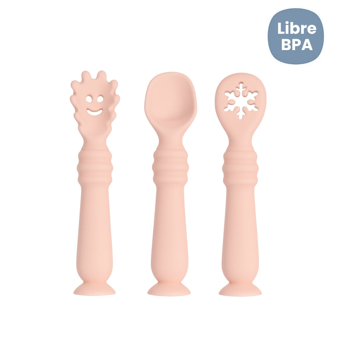 Set 3 Cubiertos en Silicona Rosado