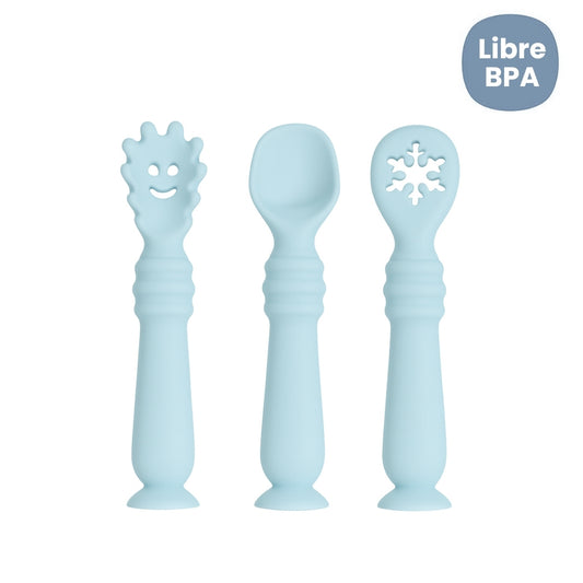 Set 3 Cubiertos en Silicona Azul