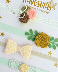 Set 4 Balacas Flores Moño Verde Colores