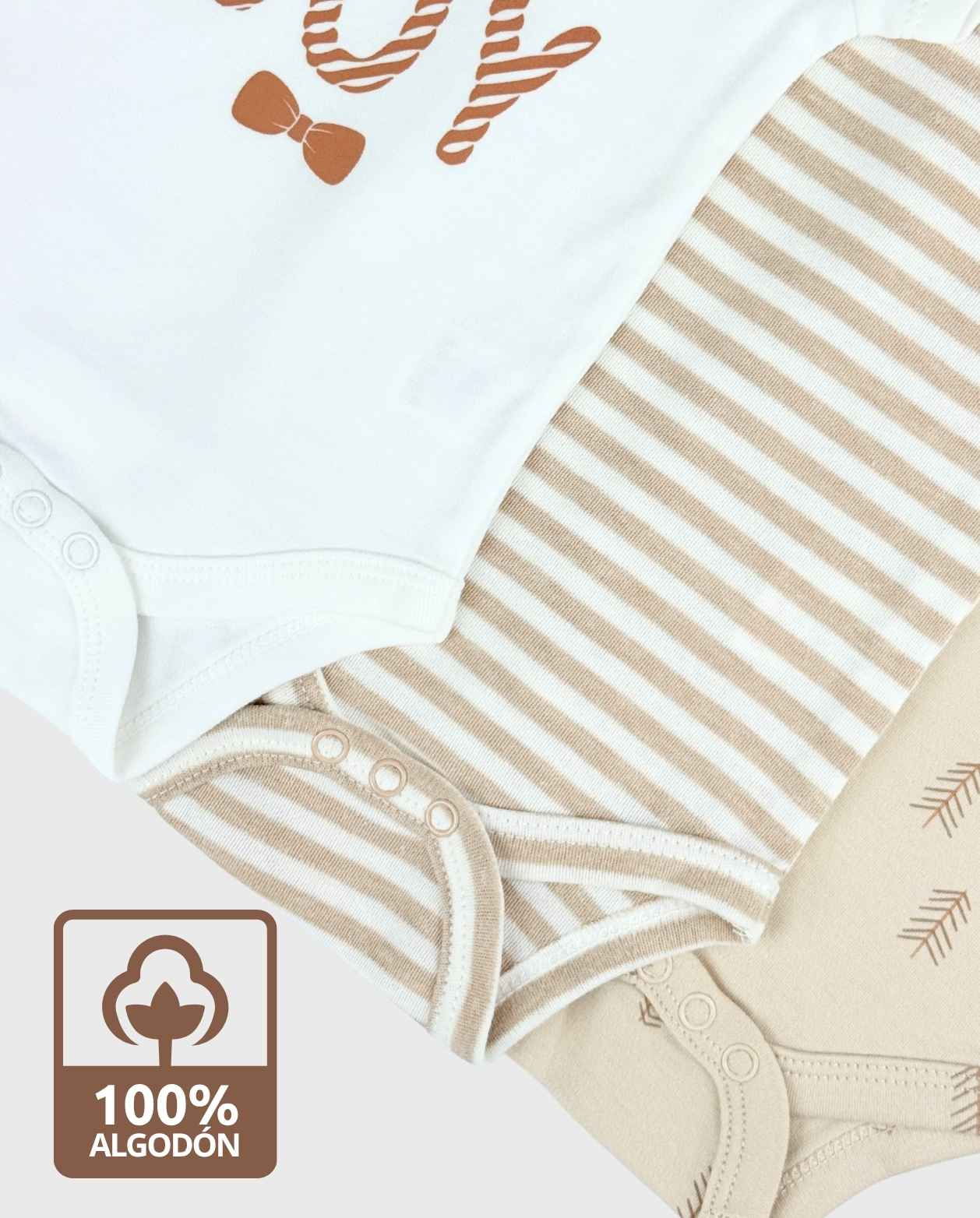 Set 5 Bodys Estampado Corbatín Oso beige Travesuras