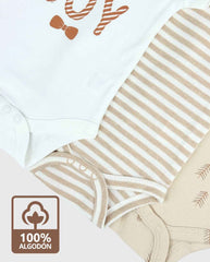 Set 5 Bodys Estampado Corbatín Oso beige Travesuras