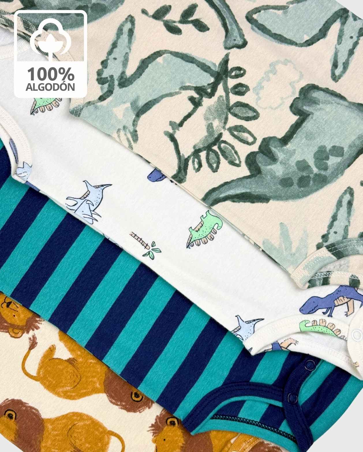 Set 5 Bodys Estampado Esqueleto Animales Leon Diseño