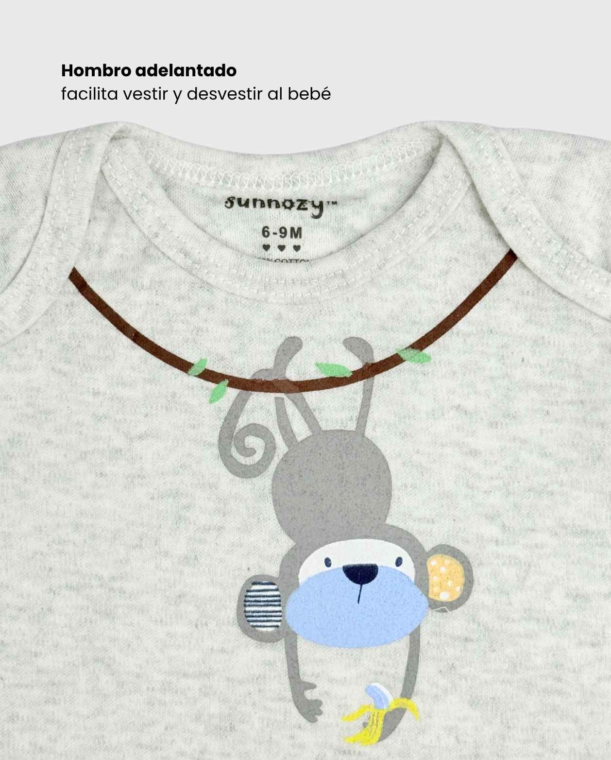 Set 5 Bodys Estampado Mono Gris Niños