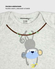 Set 5 Bodys Estampado Mono Gris Niños
