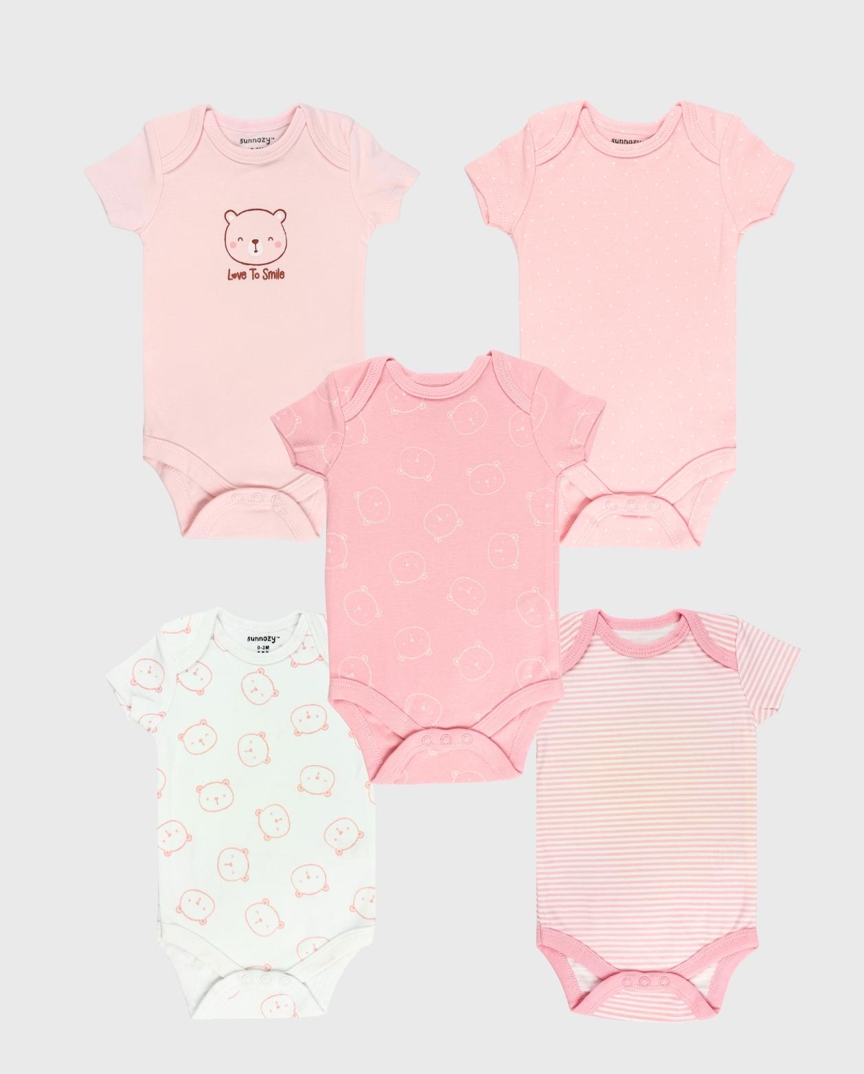 Set 5 Bodys Estampado Oso Love Rosa 
