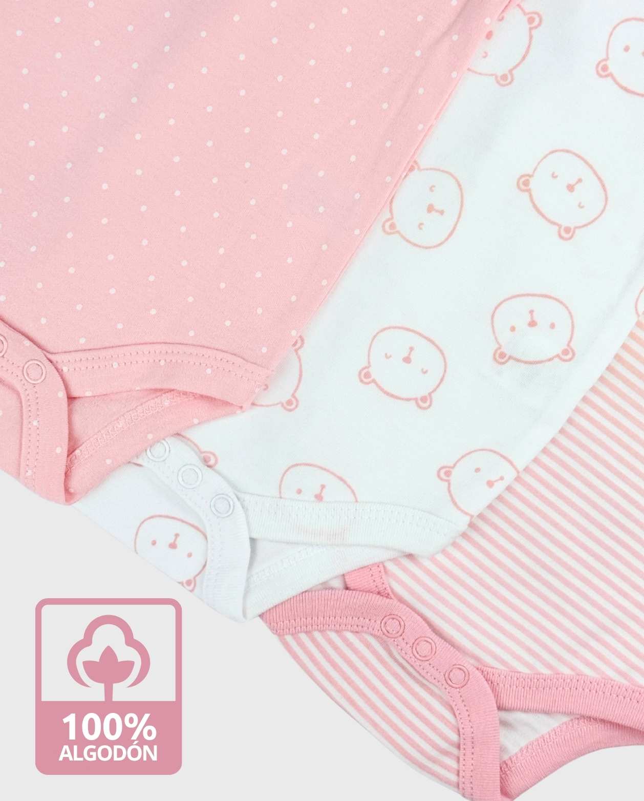 Set 5 Bodys Estampado Oso Love Rosa Algodón 