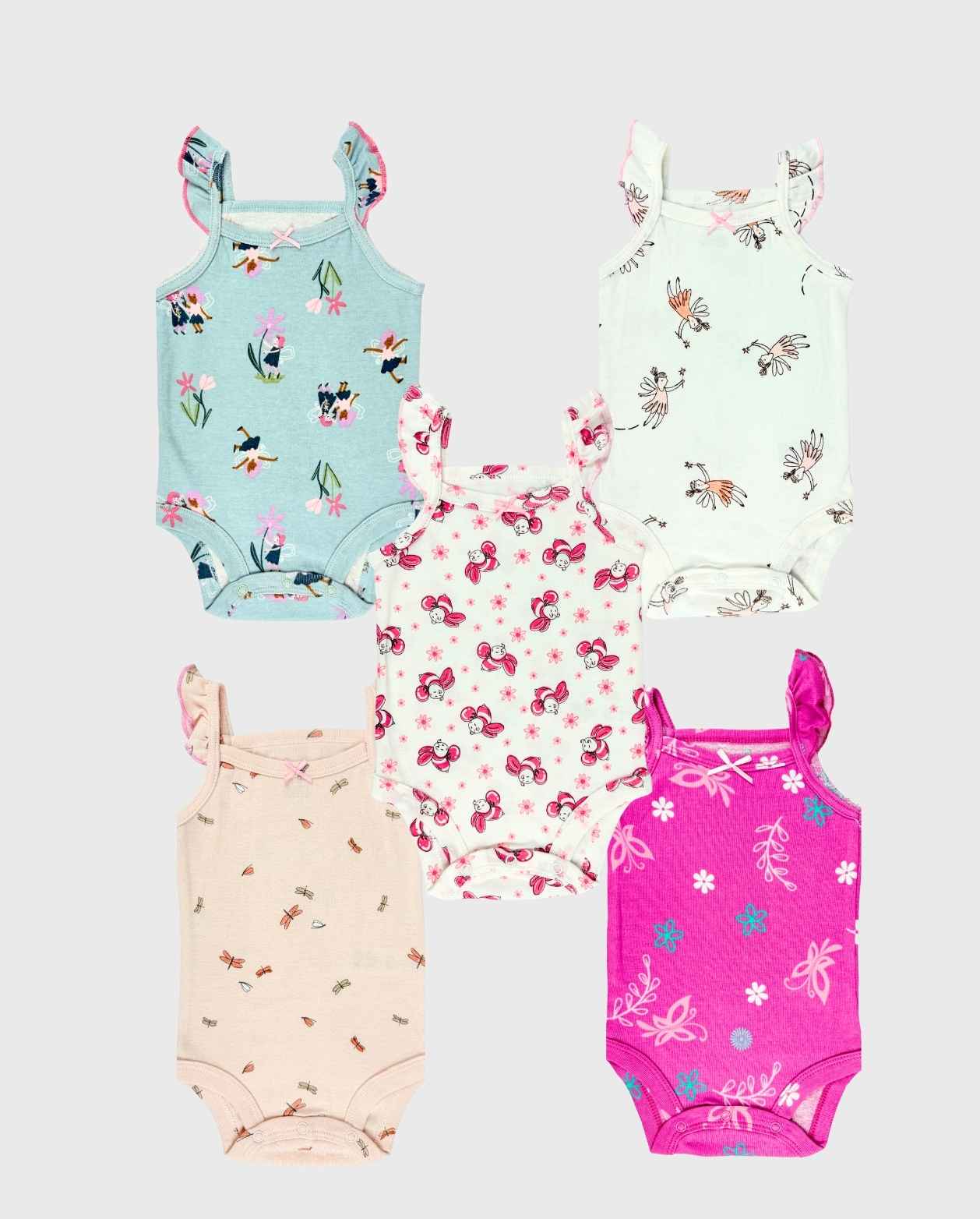 Set 5 Bodys Tiras Estampado Abeja Rosa