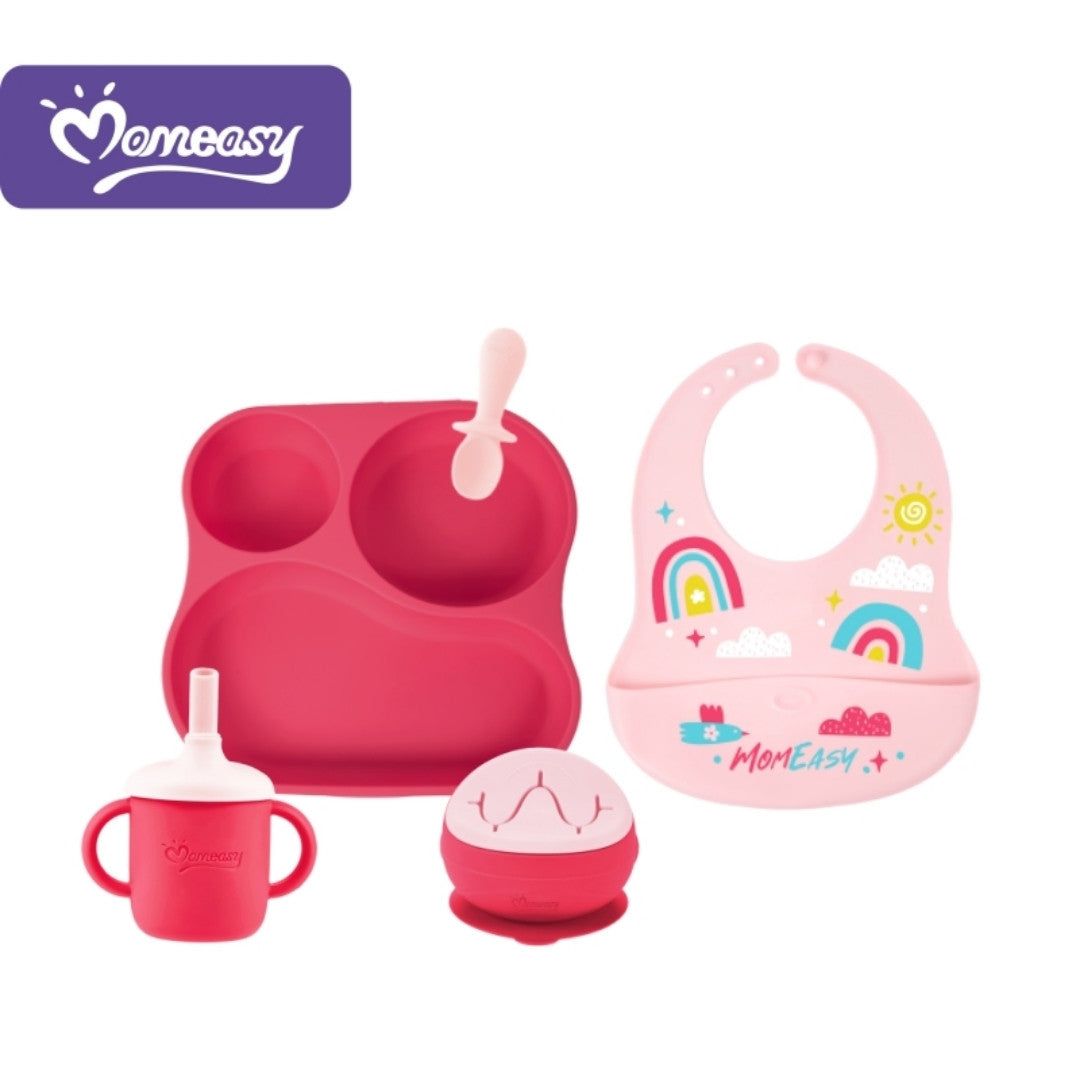 Set Vajilla 5 En 1 De Silicona Rosa