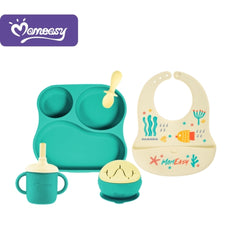 Set Vajilla 5 En 1 De Silicona Verde