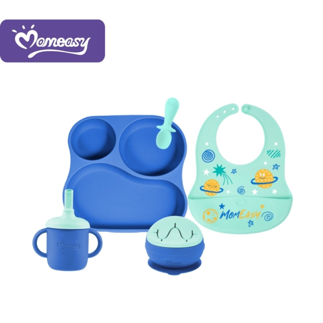 Set Vajilla 5 En 1 De Silicona Azul