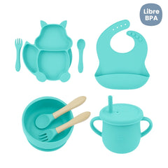 Set de Vajilla  Silicona Alimentación Ardilla Agua Marina
