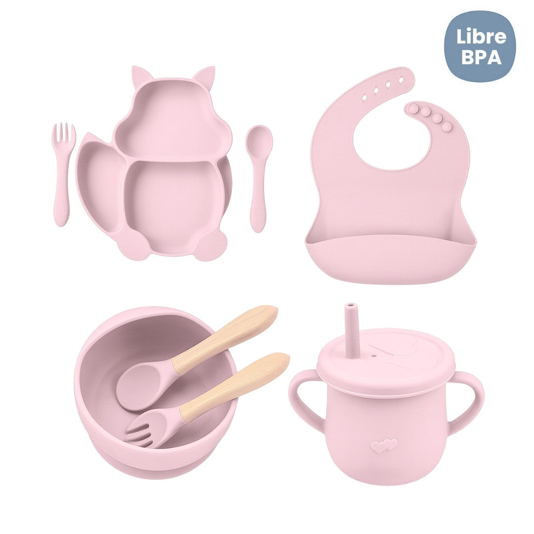 Set de Vajilla  Silicona Alimentación Ardilla Pink 
