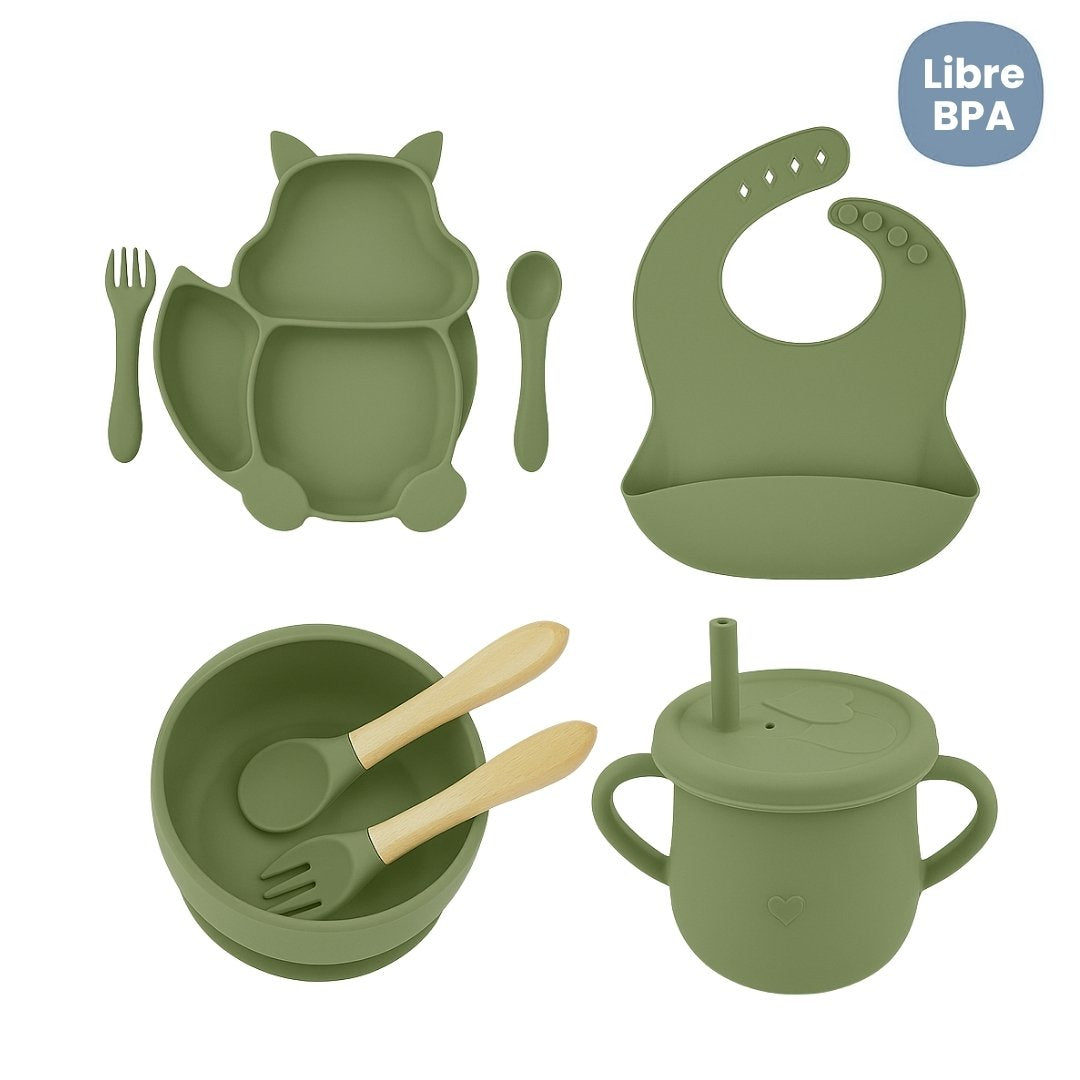 Set de Vajilla  Silicona Alimentación Ardilla Verde Oliva