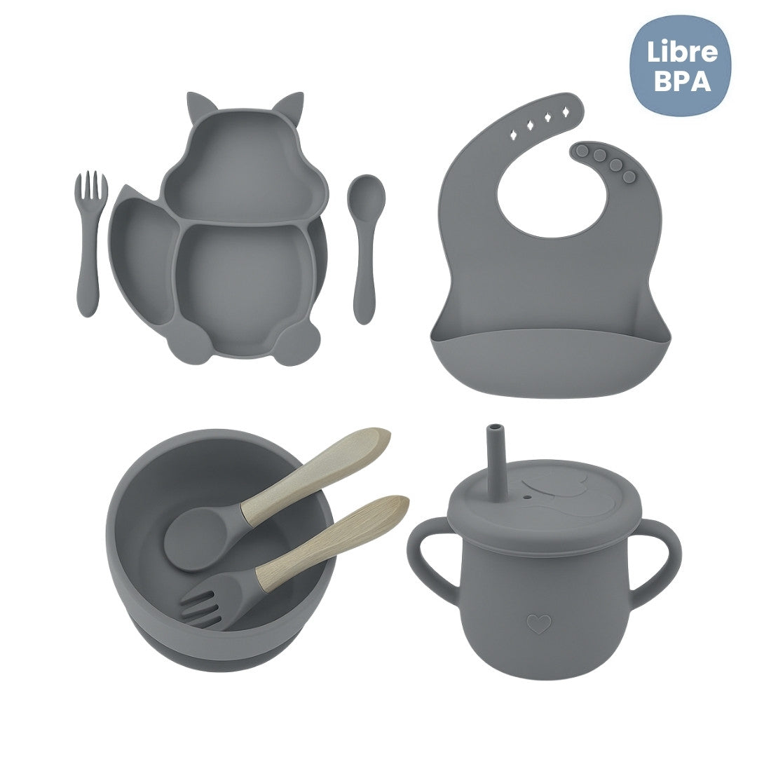 Set de Vajilla  Silicona Alimentación Ardilla Gris