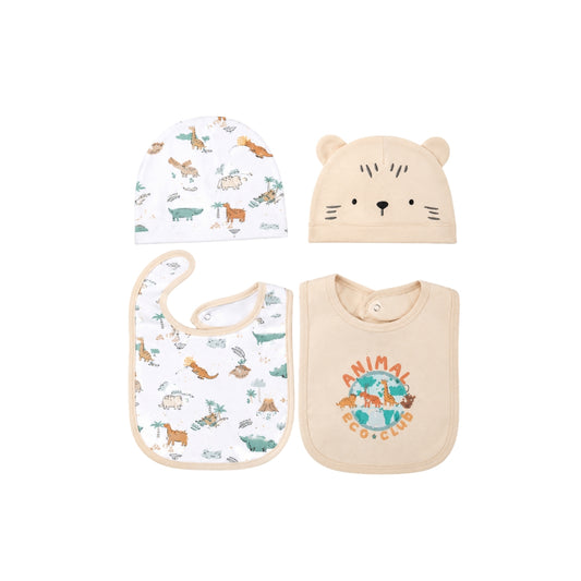 Set 2 Baberos y Gorros Animal Beige