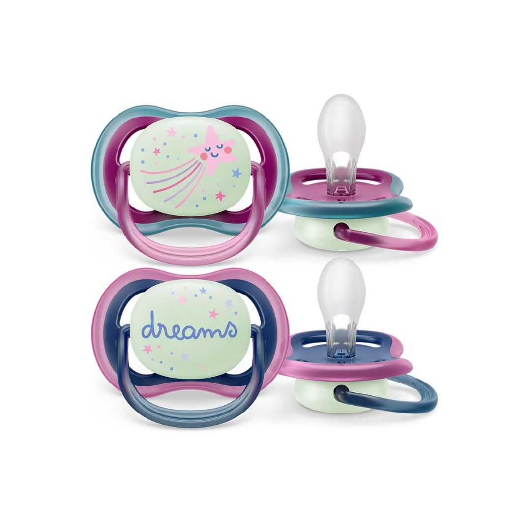 Set 2 Chupo Entretenedor Ultra Air Night Time Estrella 6-18M diseño