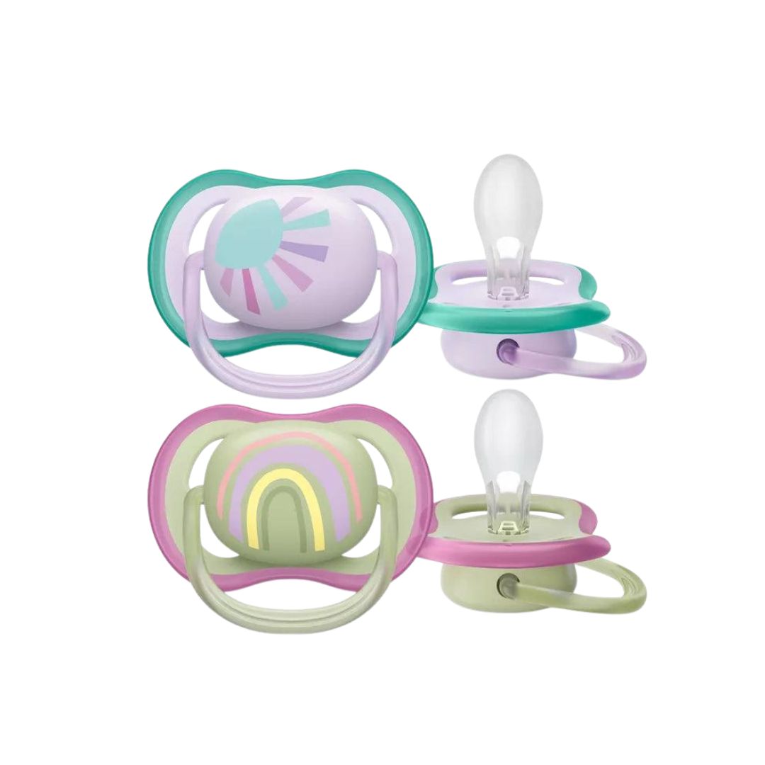 Set 2 Piezas Chupos Entretenedores Ultra Air Arcoíris Avent 0-6M diseño