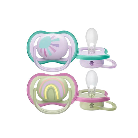 Set 2 Piezas Chupos Entretenedores Ultra Air Arcoíris Avent 0-6M diseño