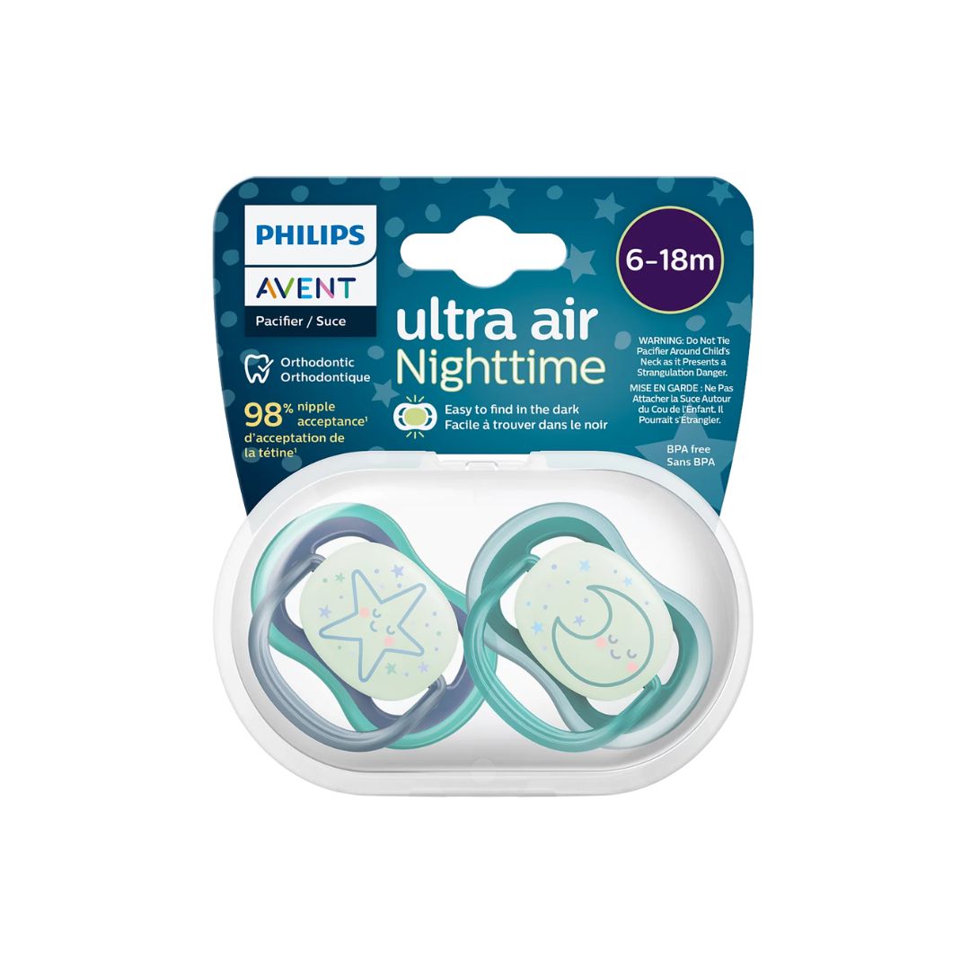 Set 2 Piezas Chupos Entretenedores Ultra Air Luna y Estrella Avent 6-18M