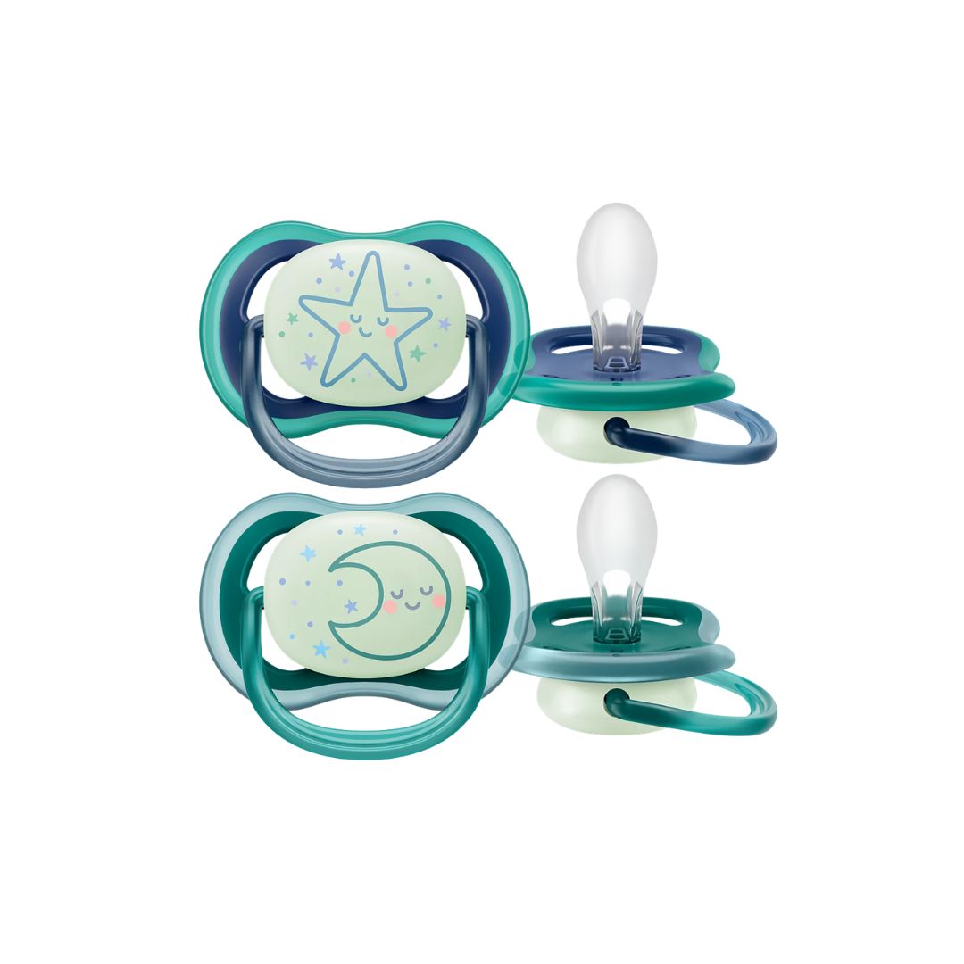 Set 2 Piezas Chupos Entretenedores Ultra Air Luna y Estrella Avent 6-18M diseño