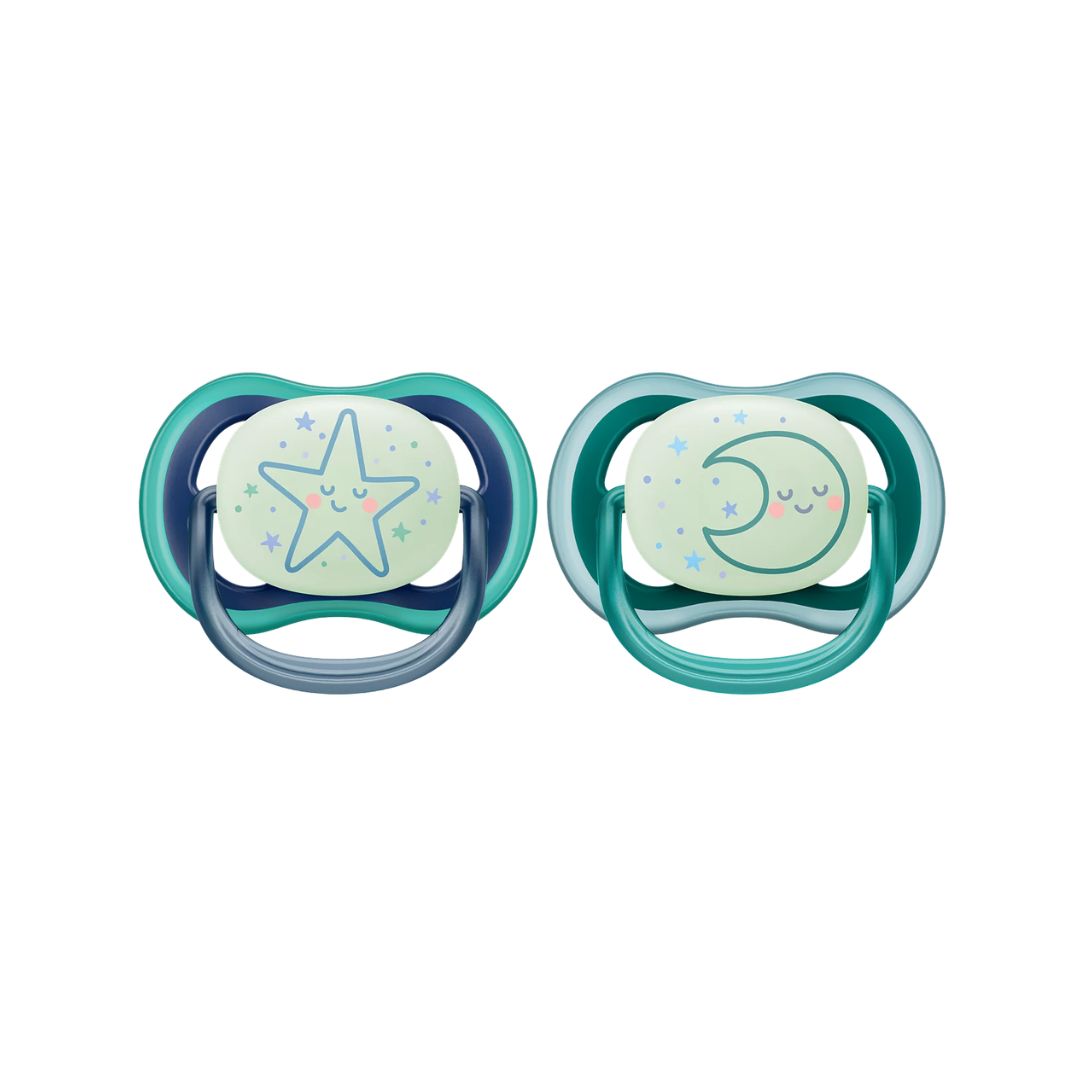 Set 2 Piezas Chupos Entretenedores Ultra Air Luna y Estrella Avent 6-18M diseño