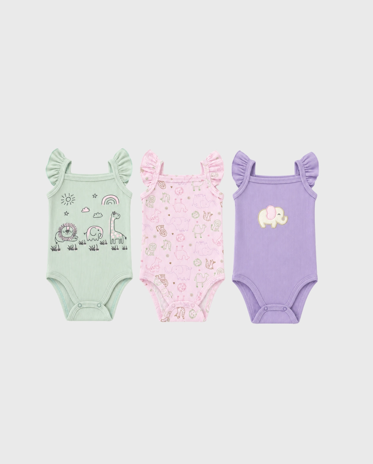 Set 3 Bodys Detalle Oso Bebé Niña elefante lila
