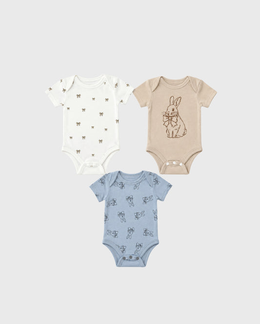 Set 3 Bodys Estampado Conejo Beige