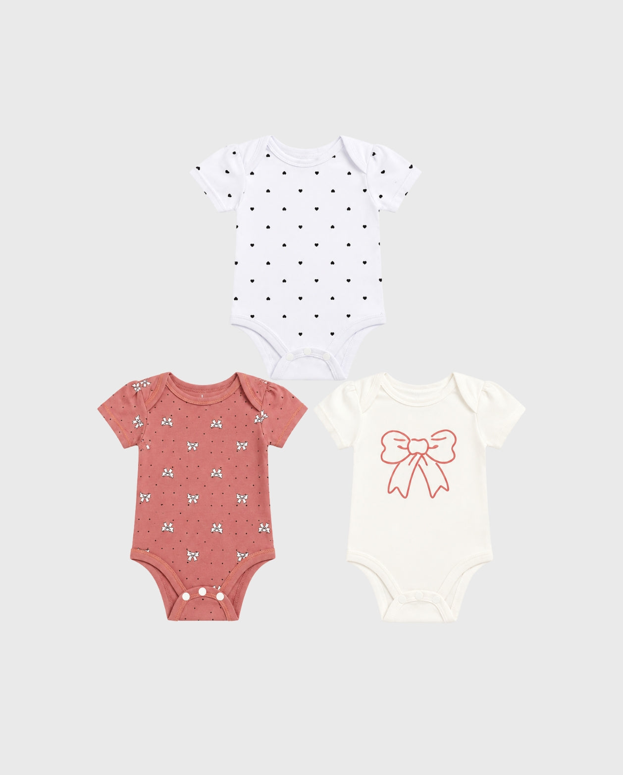 Set 3 Bodys Estampado Corazones y Moños