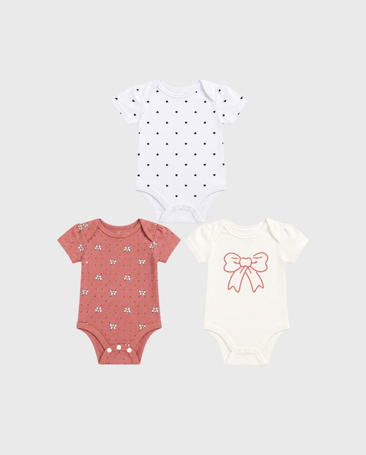 Set 3 Bodys Estampado Corazones y Moños