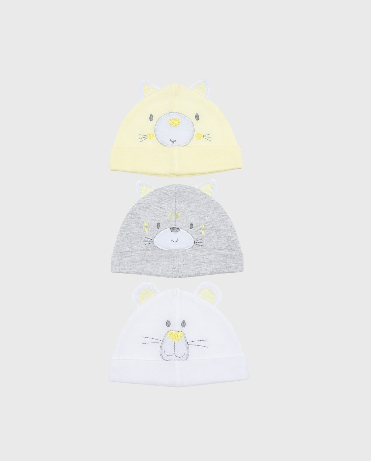 Set 3 Gorros Bebé Orejas Animales amarillo